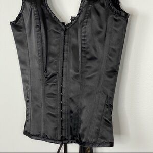 London Vintage Goth Black Satin Metal Boned Corset